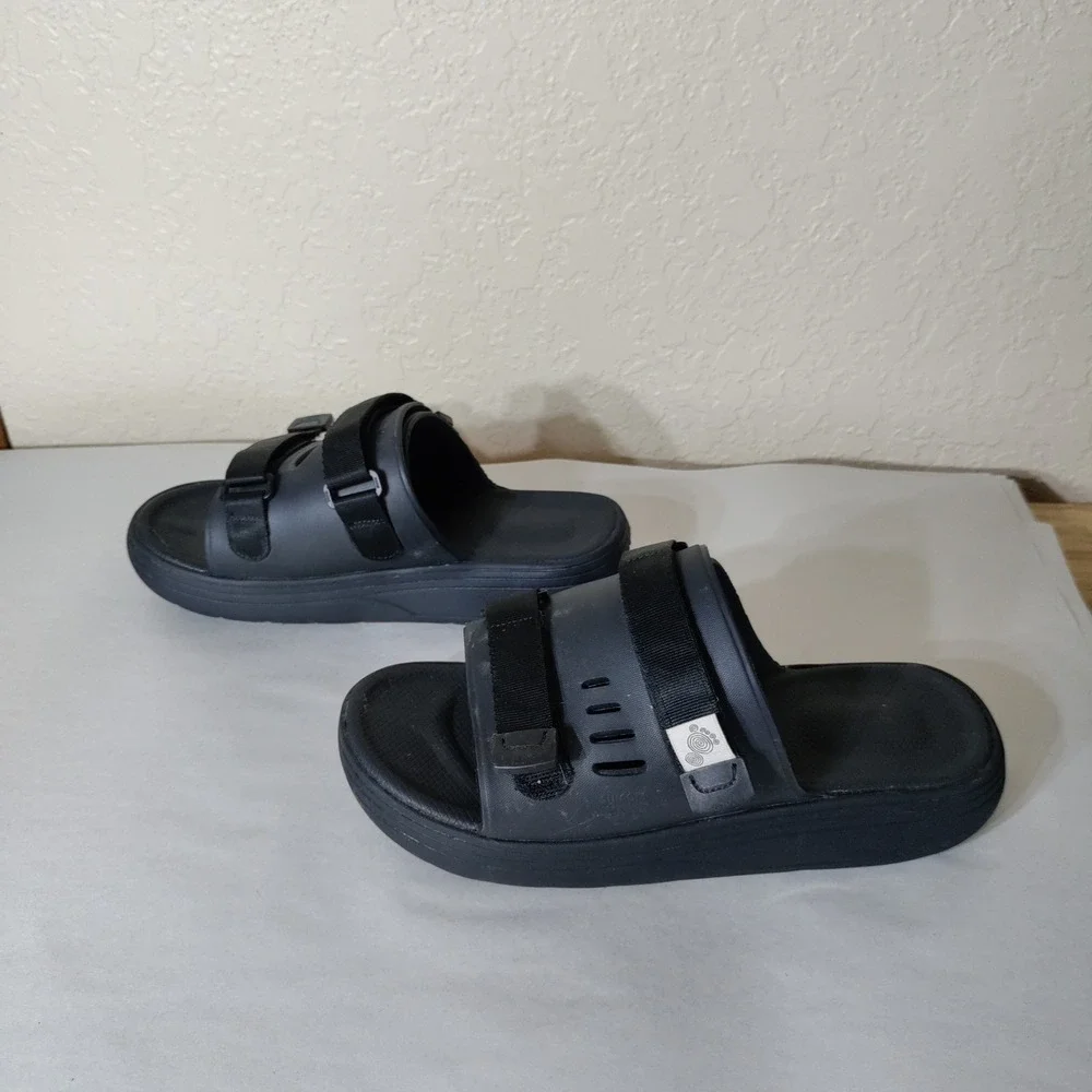 Suicoke Black Adjustable Strap Platform Slide Sandals Mens 7 Womens 9 OG-044V